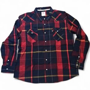 Mens Levis Flip Collared Button Down Flannel In Blue And Red Size 3XL
